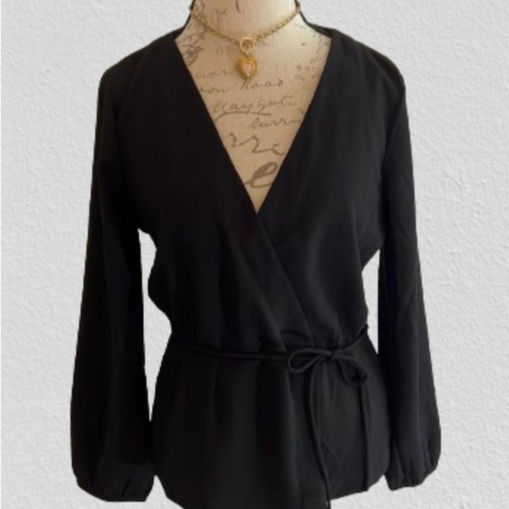 J Crew Drapey Crepe Faux Wrap Top in Black Size 12